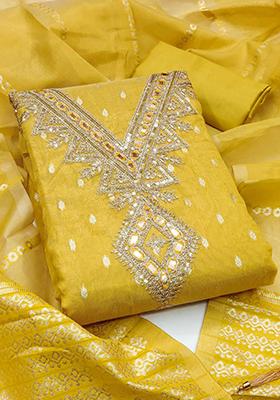Yellow Jacquard Silk Kurta Set