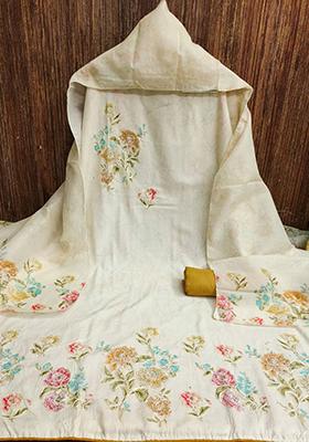 Off White Digital Print Silk Kurta Set