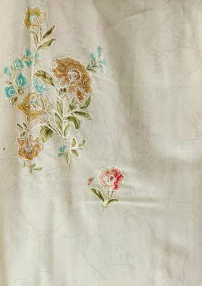 Off White Digital Print Silk Kurta Set