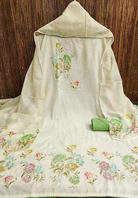 Off White Digital Print Silk Kurta Set