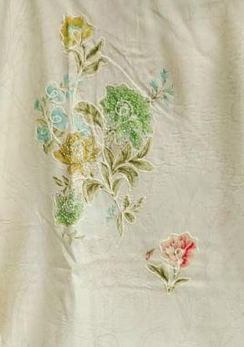 Off White Digital Print Silk Kurta Set