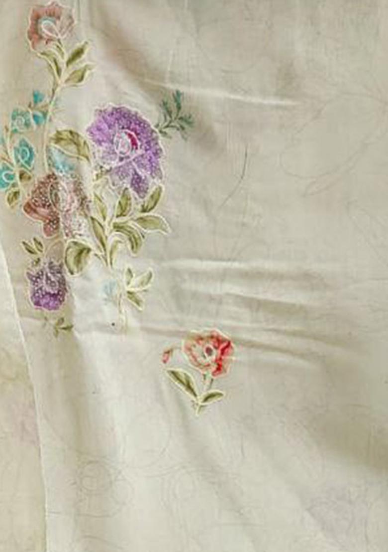 Off White Digital Print Silk Kurta Set