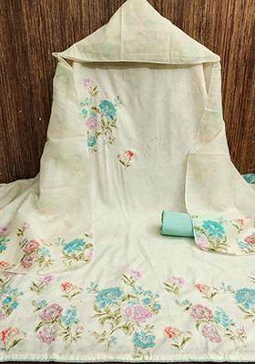 Off White Digital Print Silk Kurta Set