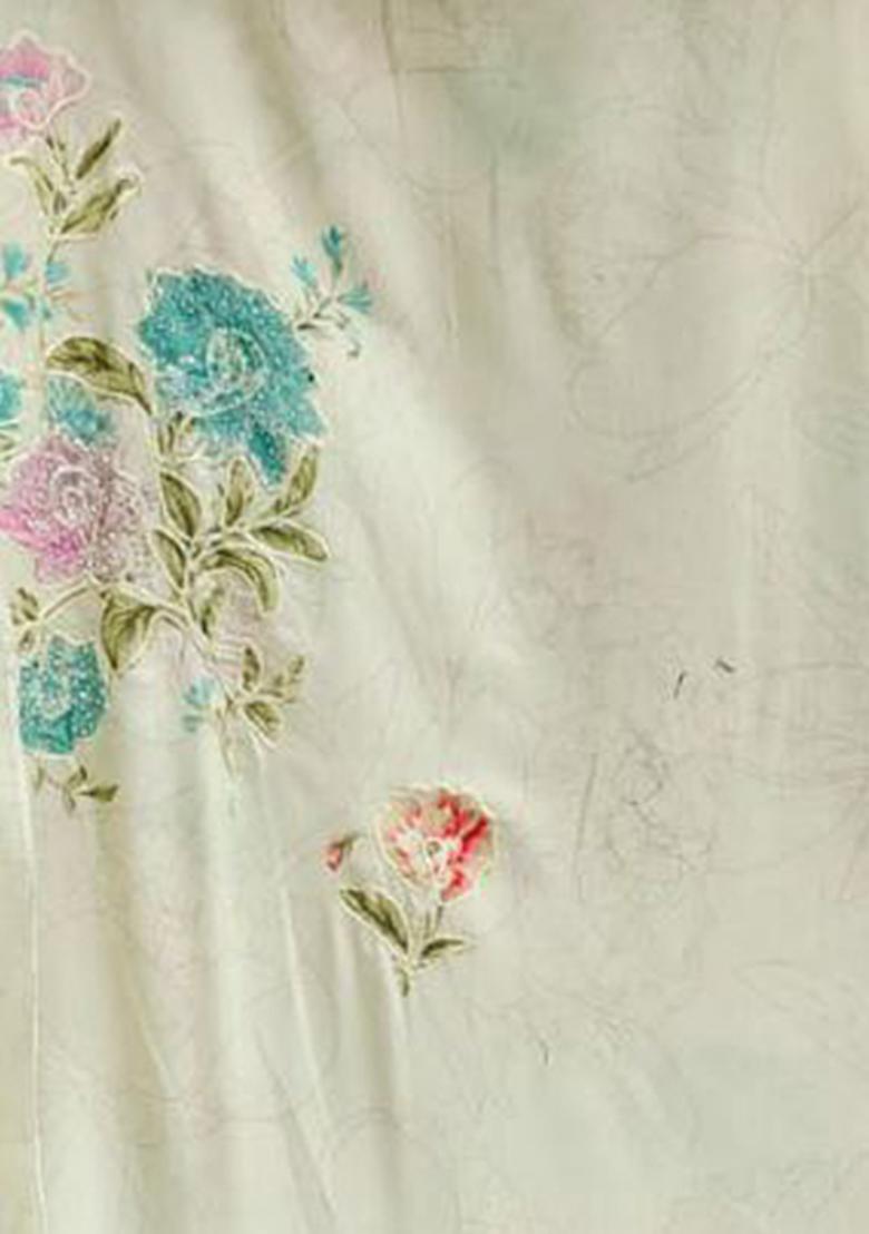 Off White Digital Print Silk Kurta Set