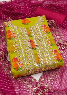 Light Green Digital Print Silk Kurta Set