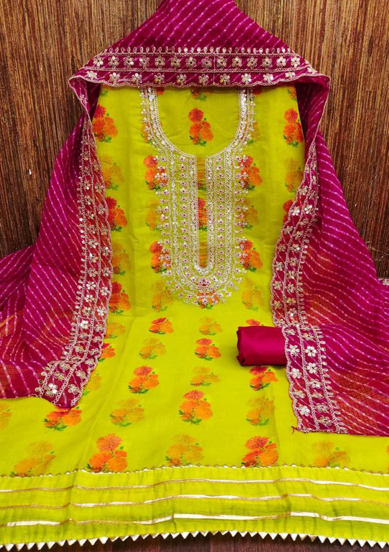 Light Green Digital Print Silk Kurta Set