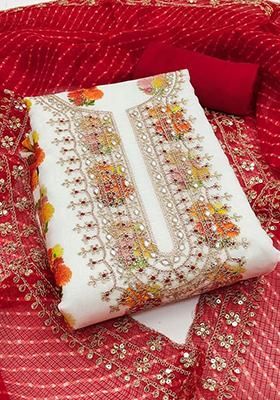 White Digital Print Silk Kurta Set