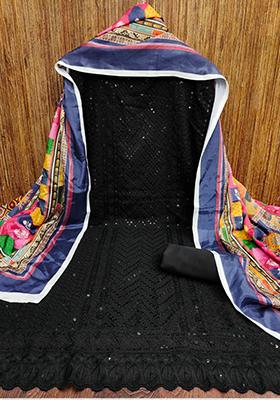 Black Digital Print Silk Kurta Set