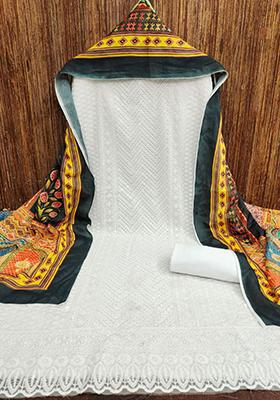 Off White Digital Print Silk Kurta Set