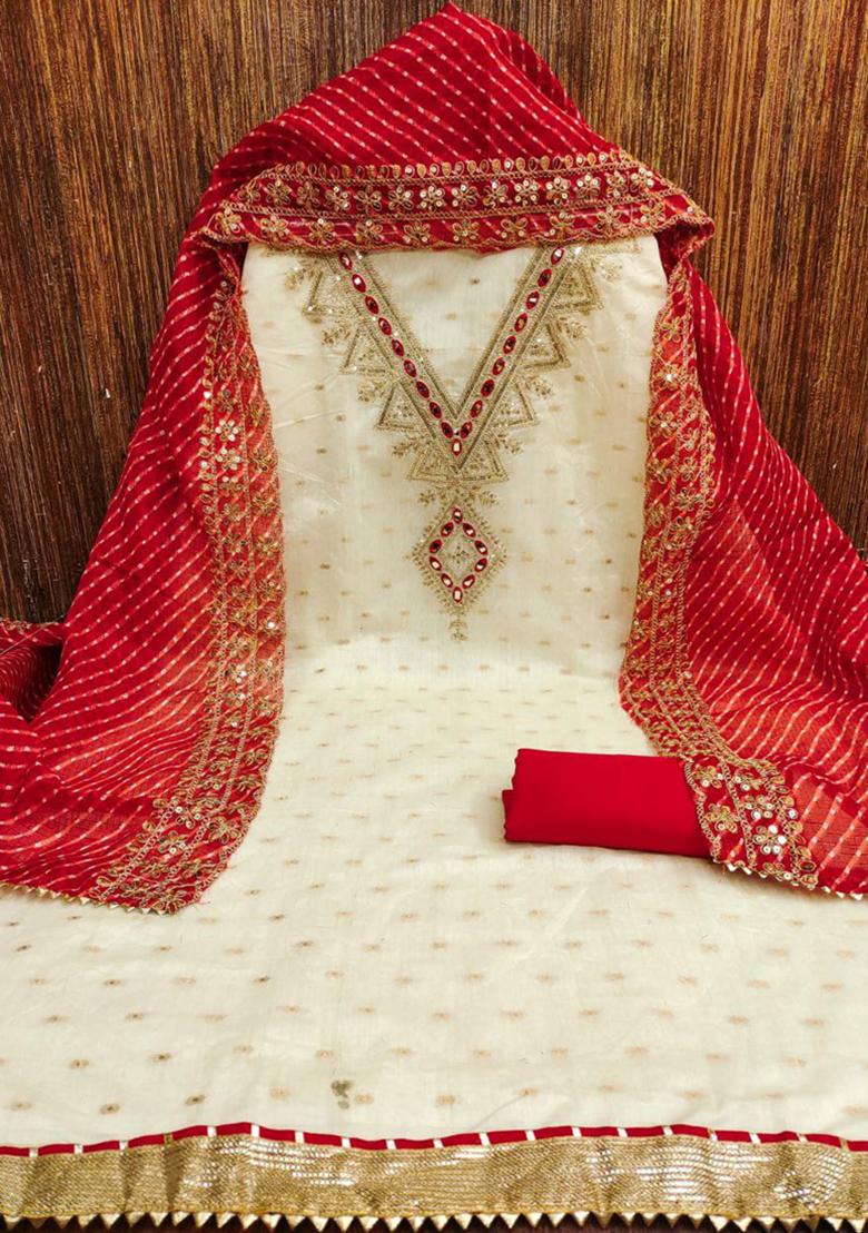 Off White Sequin Embroidered Silk Kurta Set