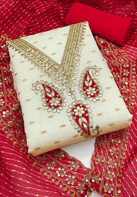 Off White Sequin Embroidered Silk Kurta Set
