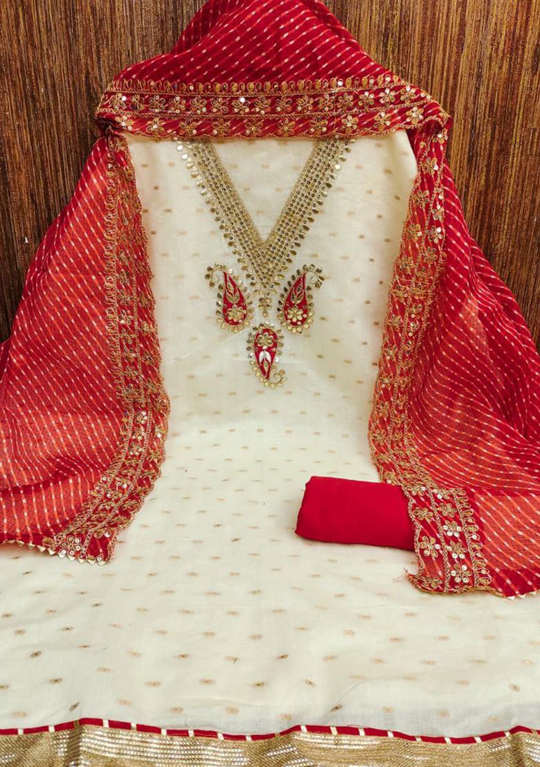 Off White Sequin Embroidered Silk Kurta Set