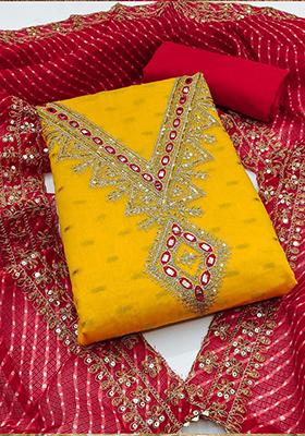 Yellow Sequin Embroidered Silk Kurta Set