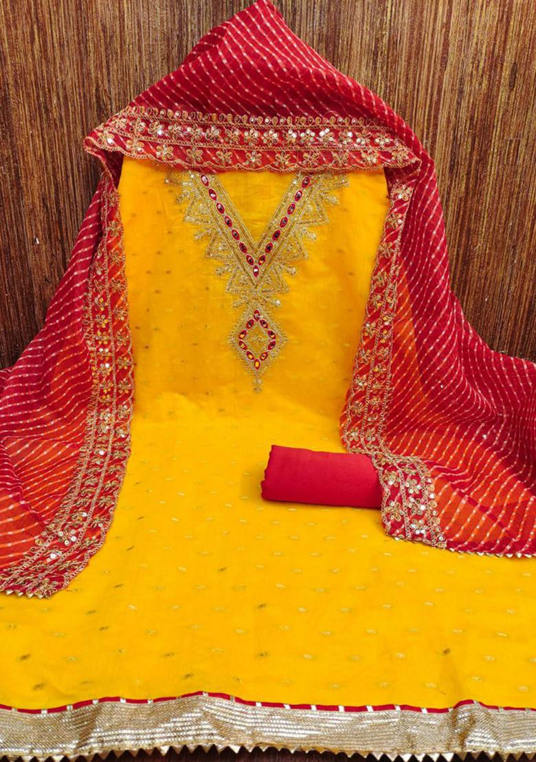 Yellow Sequin Embroidered Silk Kurta Set