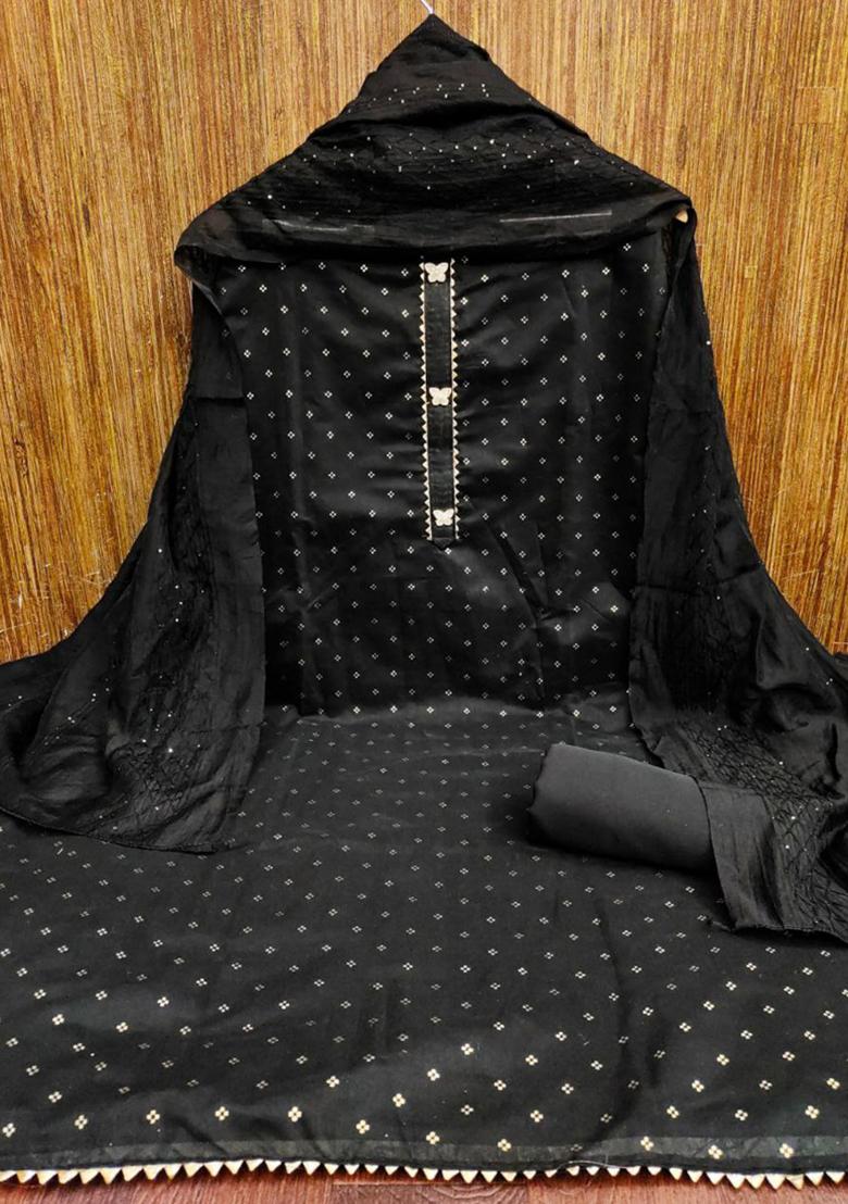 Black Printed Silk Kurta Set