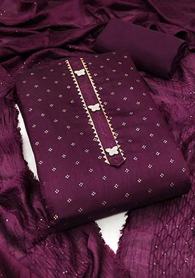 Wine Printed Silk Kurta Set