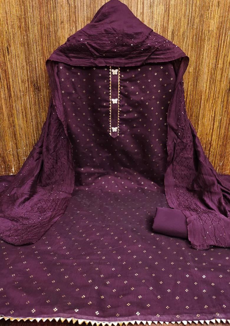 Wine Printed Silk Kurta Set