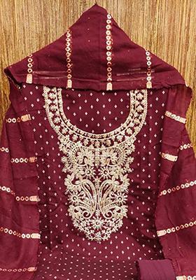 Maroon Embroidered Silk Kurta Set