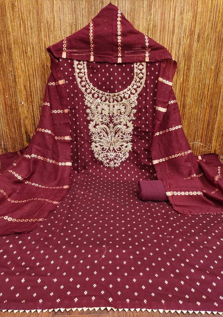 Maroon Embroidered Silk Kurta Set