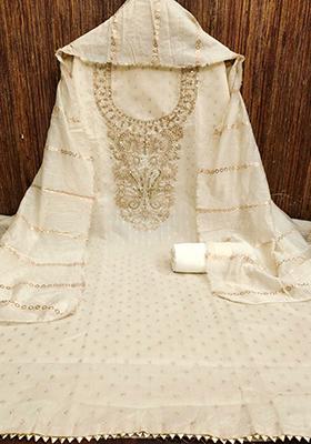 Off White Embroidered Silk Kurta Set