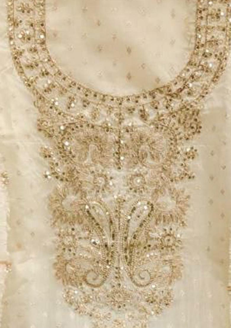Off White Embroidered Silk Kurta Set