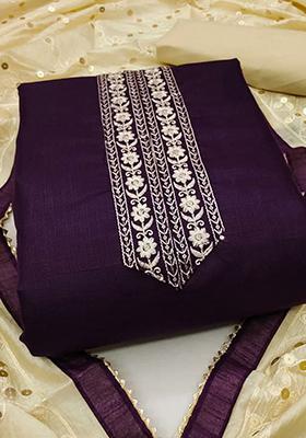 Wine Sequin Embroidered Silk Kurta Set