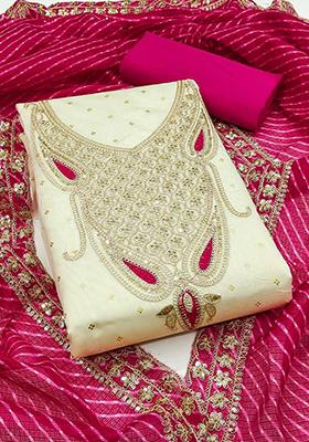 Off White Sequin Embroidered Silk Kurta Set