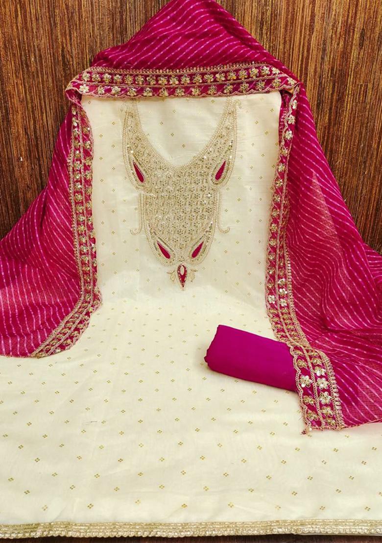 Off White Sequin Embroidered Silk Kurta Set