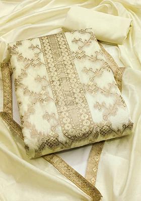 Off White Jacquard Silk Kurta Set