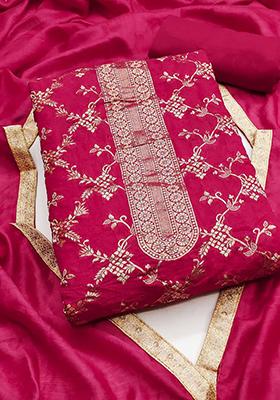 Pink Jacquard Silk Kurta Set