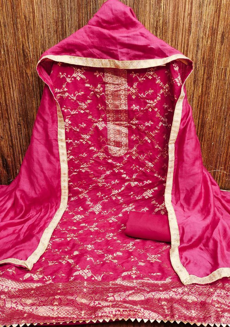 Pink Jacquard Silk Kurta Set