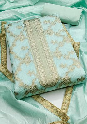 Sea Green Jacquard Silk Kurta Set