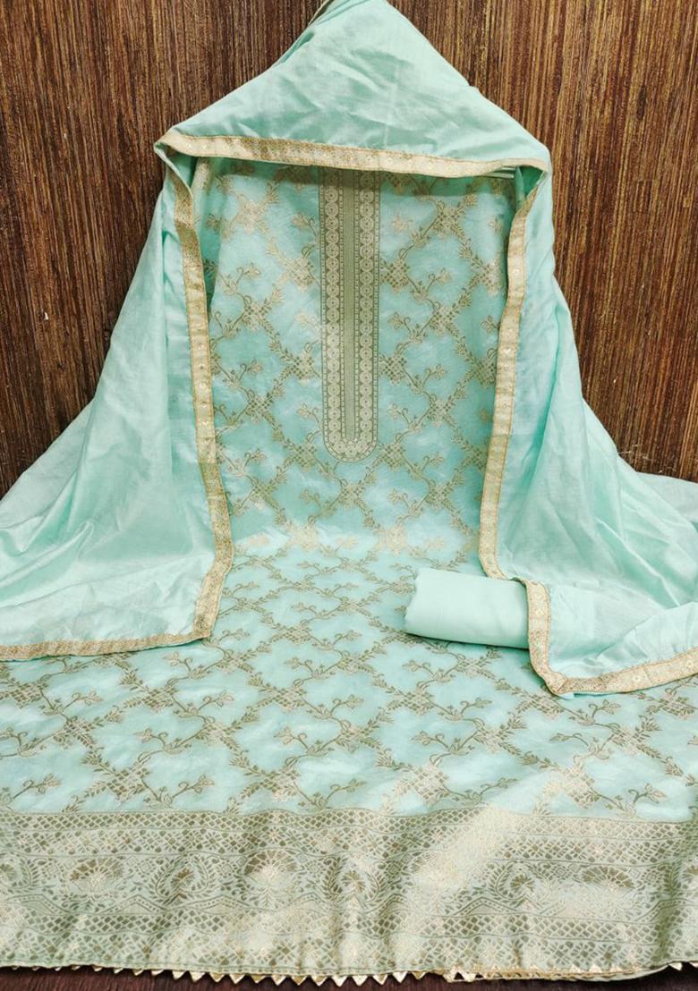 Sea Green Jacquard Silk Kurta Set
