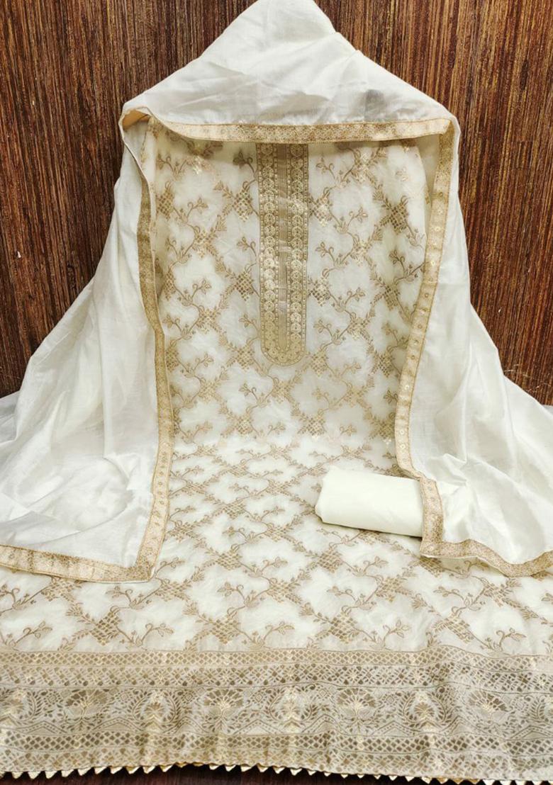 White Jacquard Silk Kurta Set