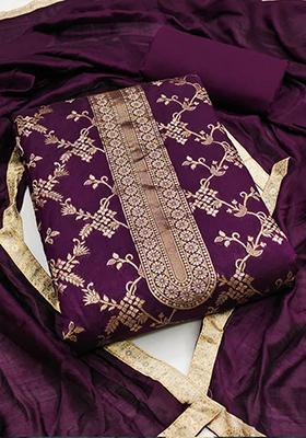 Wine Jacquard Silk Kurta Set