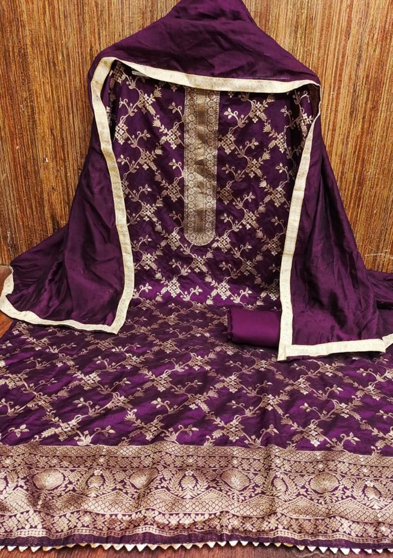 Wine Jacquard Silk Kurta Set
