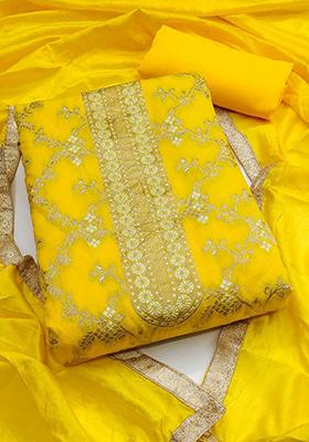 Yellow Jacquard Silk Kurta Set