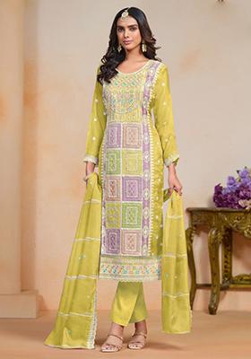 Yellow Embroidered Organza Silk Kurta Set