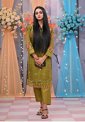 Green Embroidered Organza Silk Kurta Set