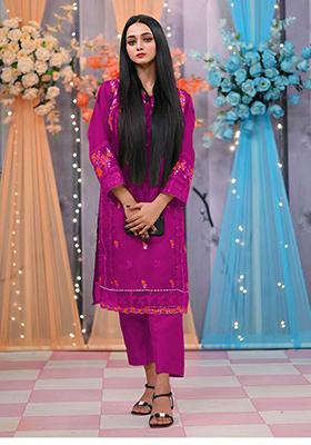 Pink Embroidered Organza Silk Kurta Set