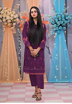 Violet Embroidered Organza Silk Kurta Set