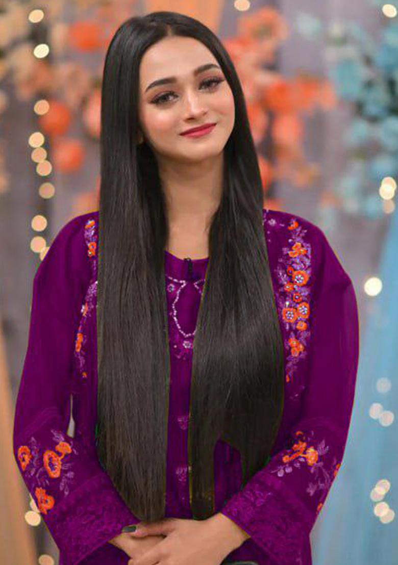 Violet Embroidered Organza Silk Kurta Set