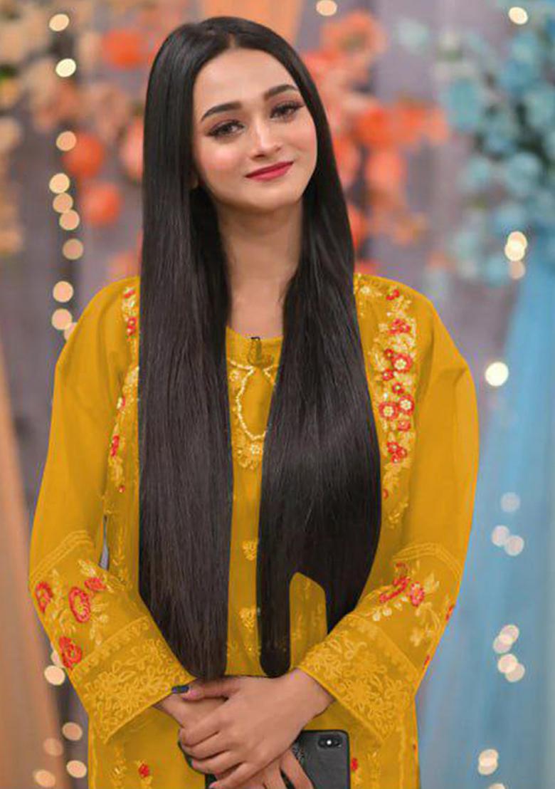 Yellow Embroidered Organza Silk Kurta Set