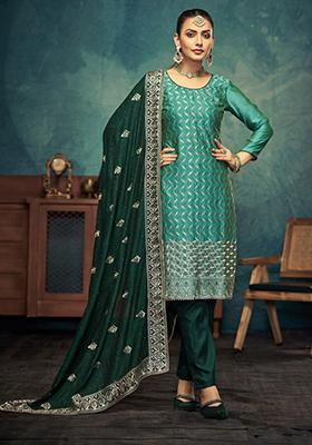 Pista Green Embroidered Silk Kurta Set