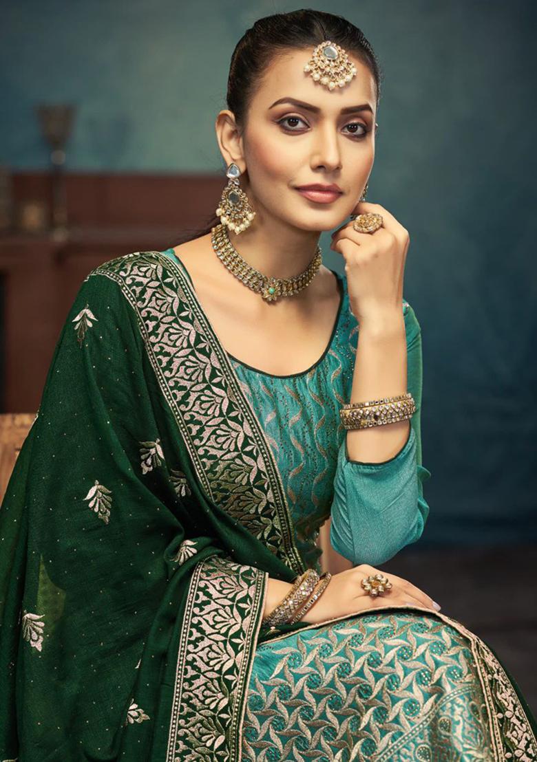 Pista Green Embroidered Silk Kurta Set