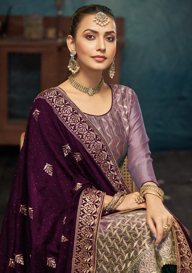 Onion Pink Embroidered Silk Kurta Set