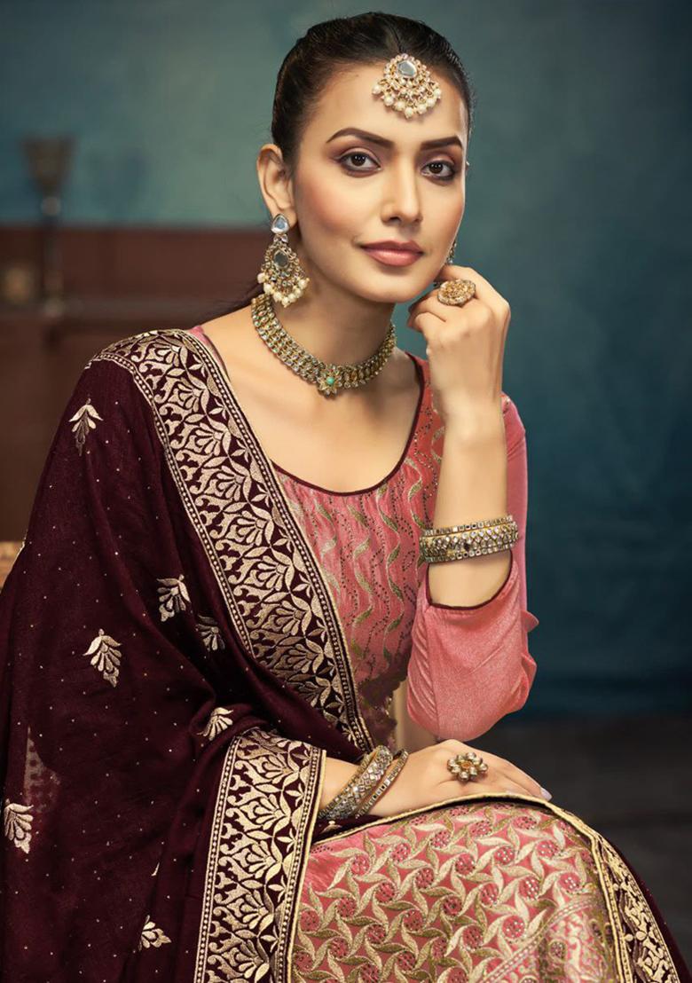 Peach Embroidered Silk Kurta Set