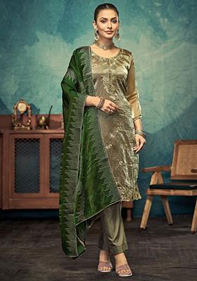 Beige Embroidered Silk Kurta Set