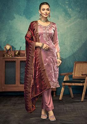 Peach Embroidered Silk Kurta Set