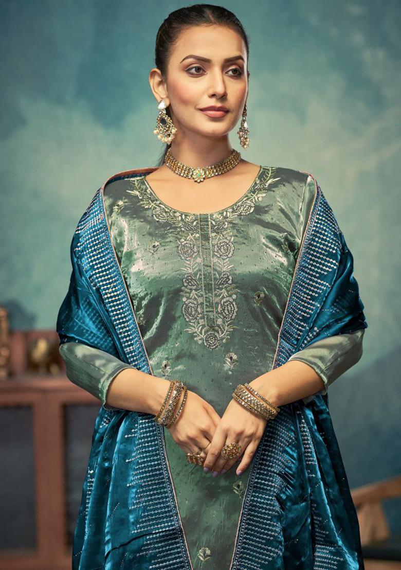 Light Green Embroidered Silk Kurta Set